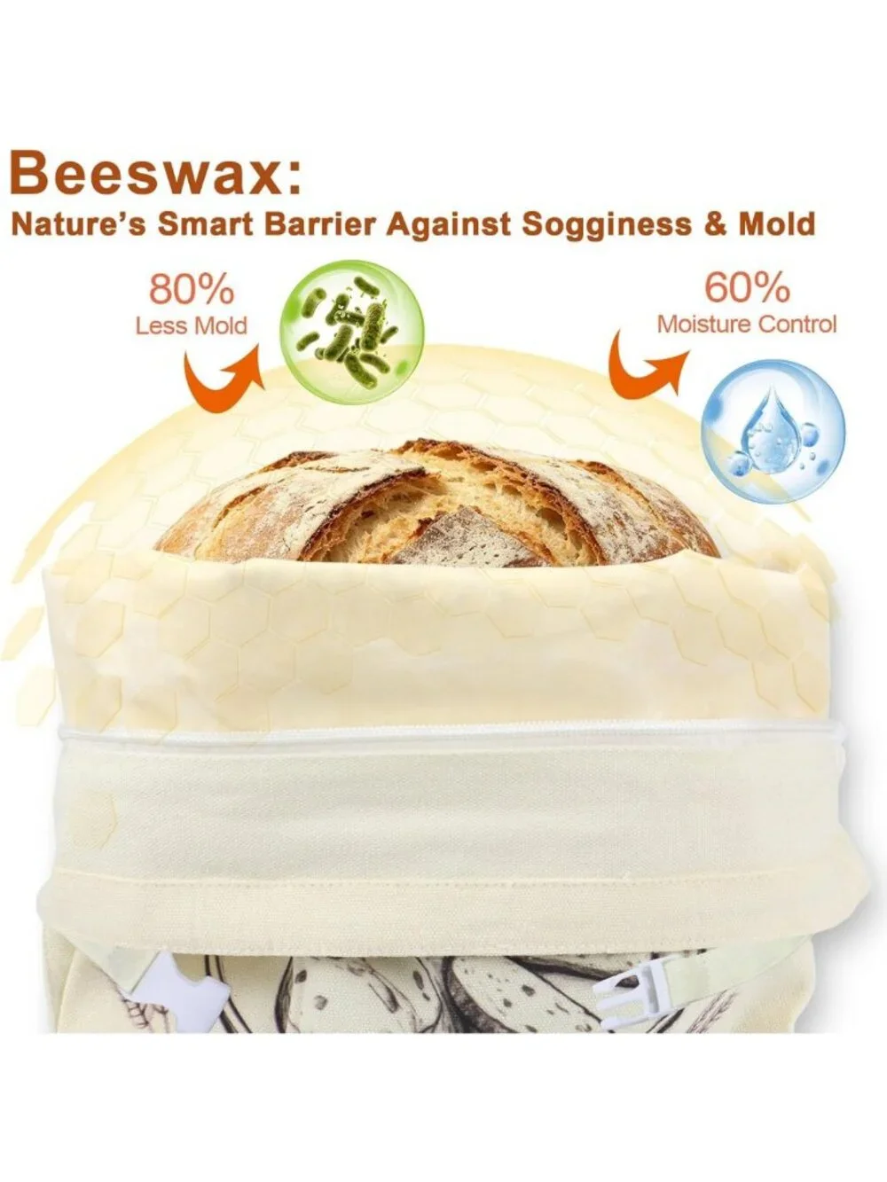 Reusable Organic Cotton Beeswax Bread Bags 2-Pack | Eco-Friendly, Large